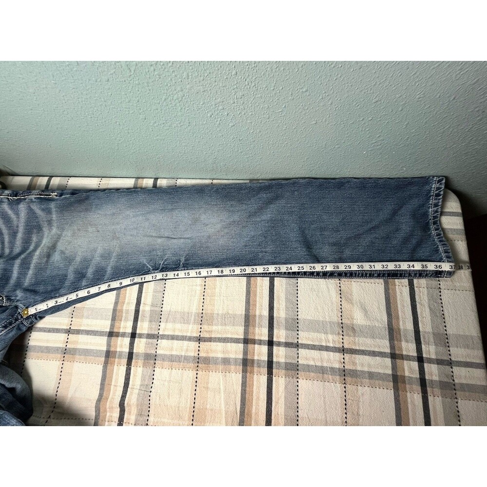 Ariat Jeans 32x38 Blue M4 Relaxed Boot Whiskered Western Workwear Thick Stitch - Picture 9 of 10